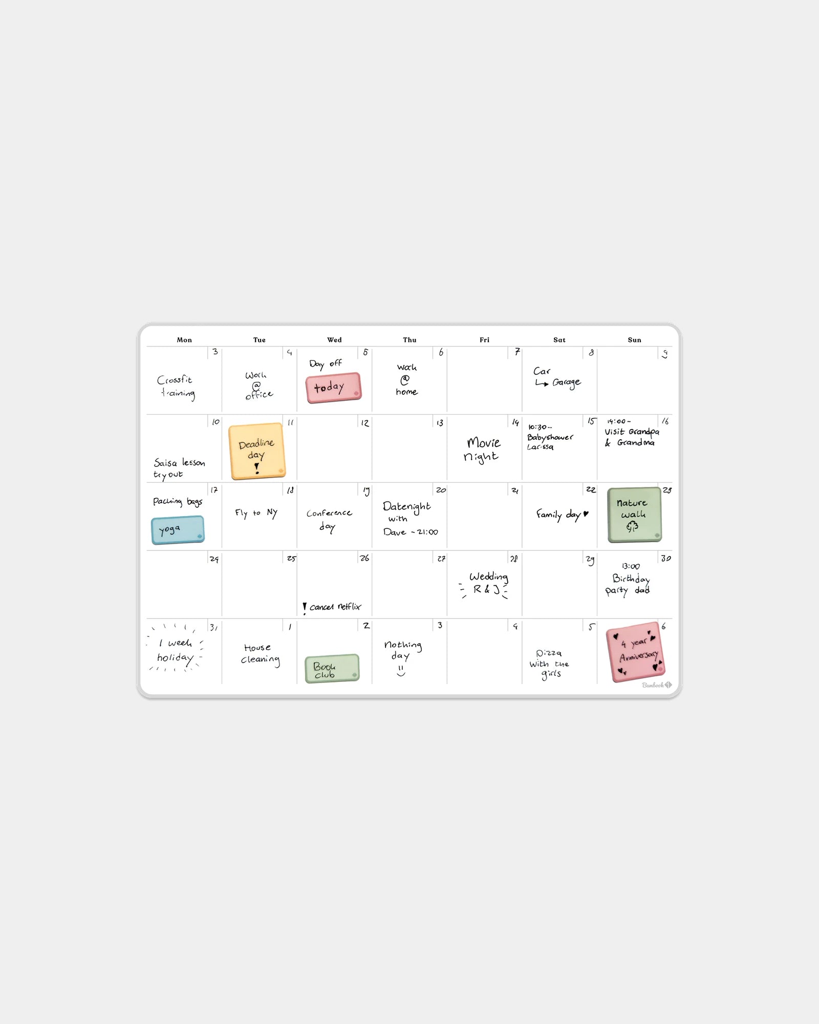 Calendário mensal adesivo Bambook para personalizar - Branco