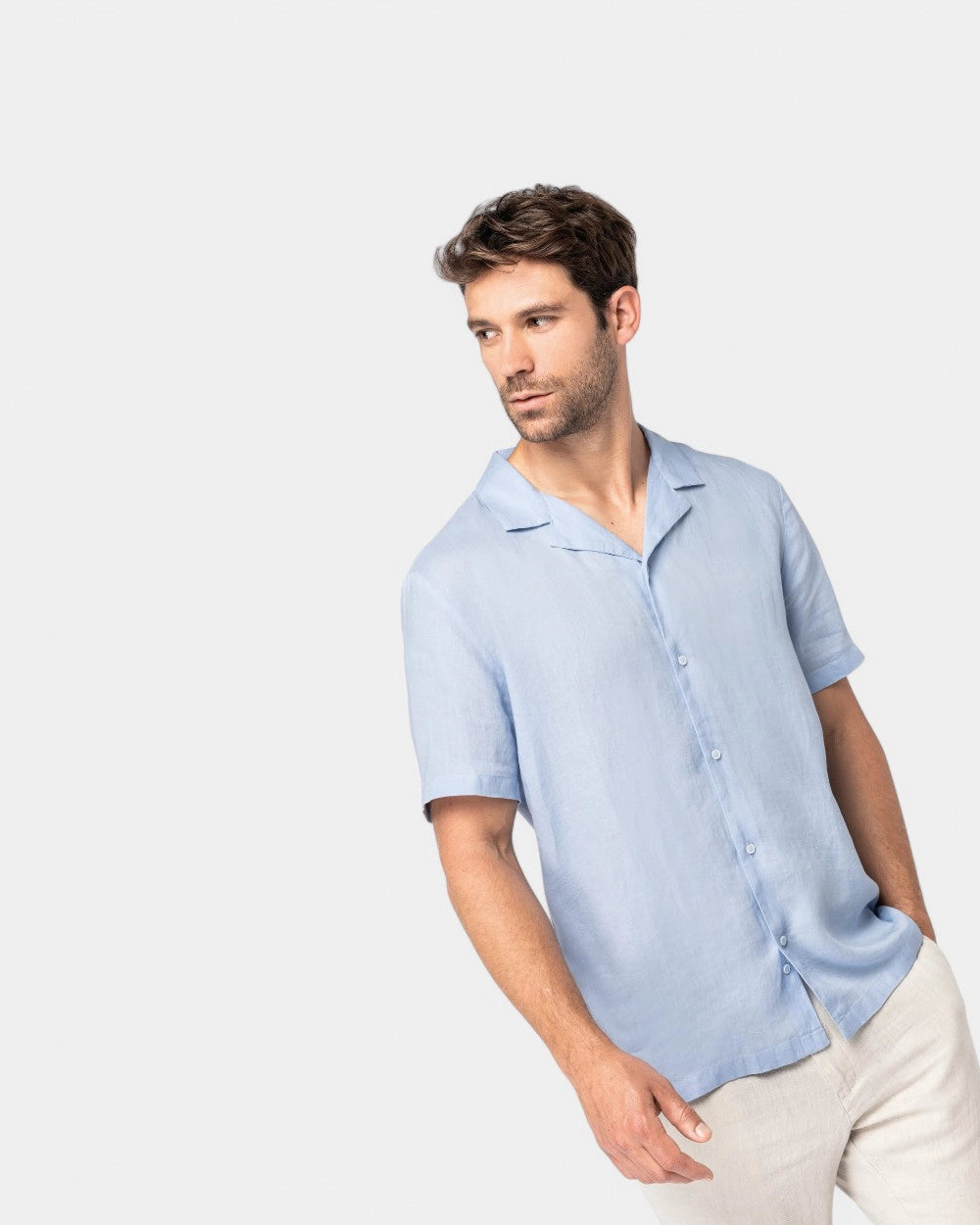 Chemise à col bowling en lin homme à personnaliser - 1