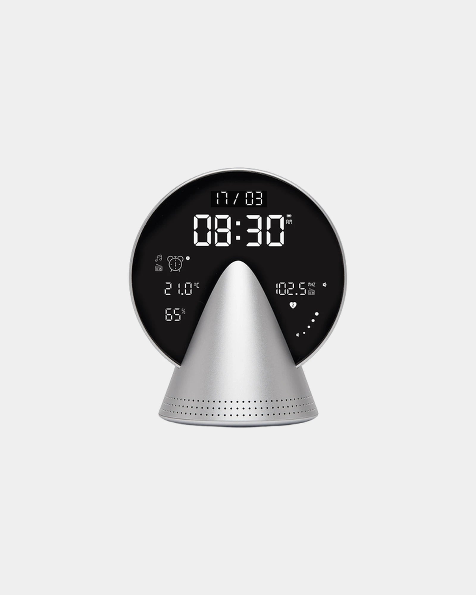 Radio-réveil Bluetooth aluminium Lexon Conic à personnaliser - Glacier Alu