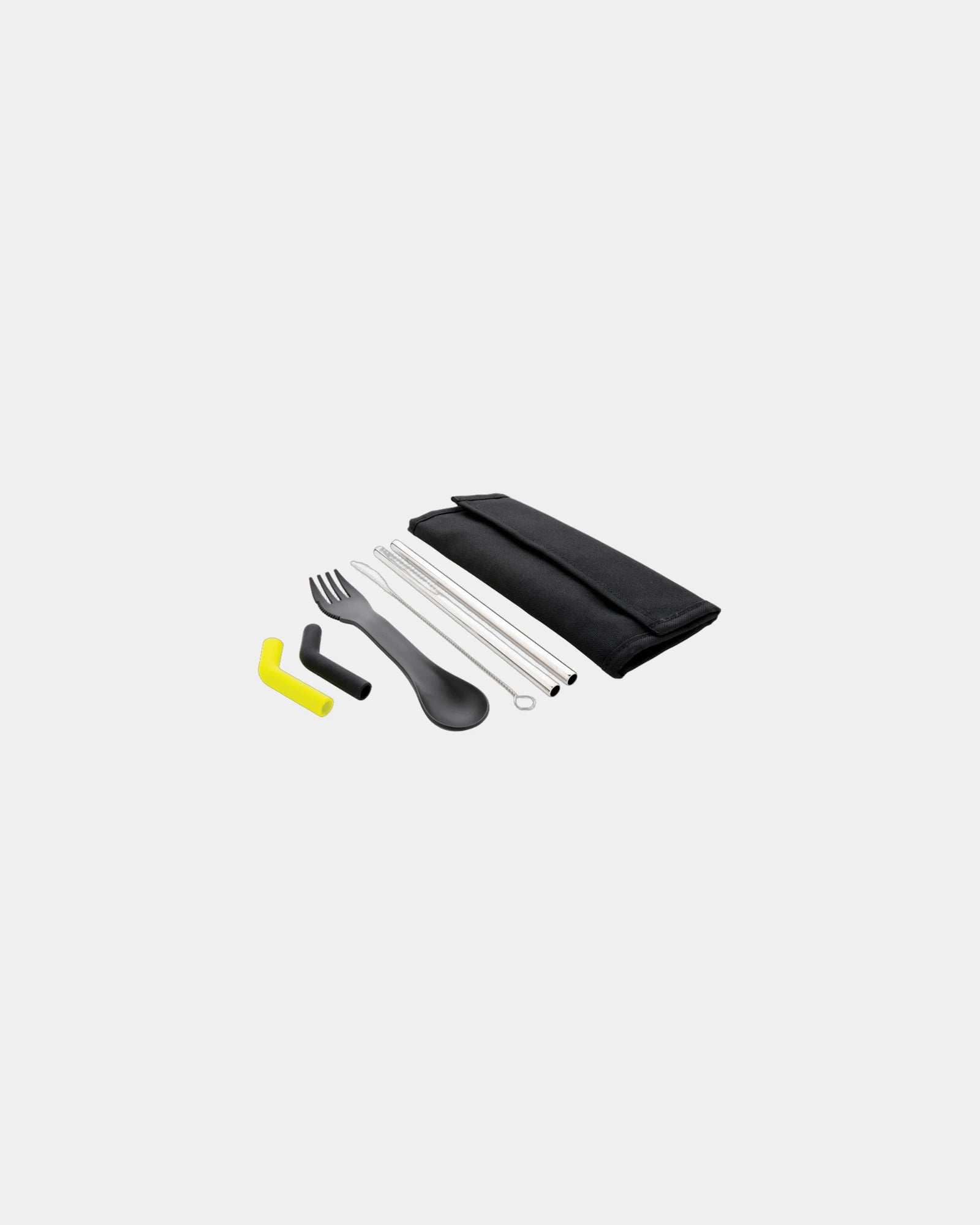 Set de 2 pailles inox et couverts à personnaliser - Noir