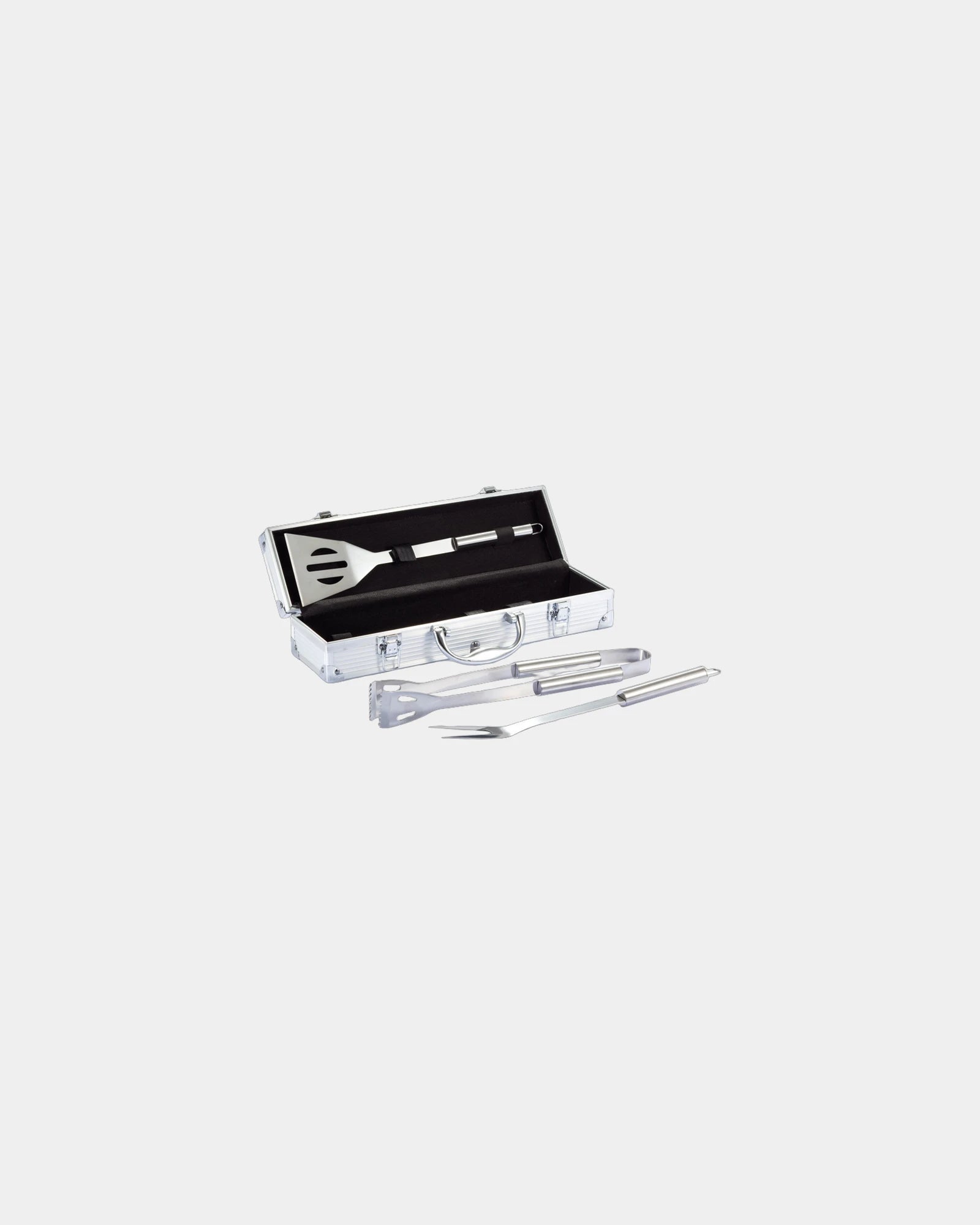 Set de 3 accessoires barbecue en coffret aluminium à personnaliser - Argent
