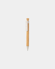 Stylo en bambou avec clip en fibre de paille à personnaliser - Blanc