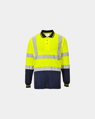 Polo bicolore manches longues à personnaliser - Jaune-Bleu Marine