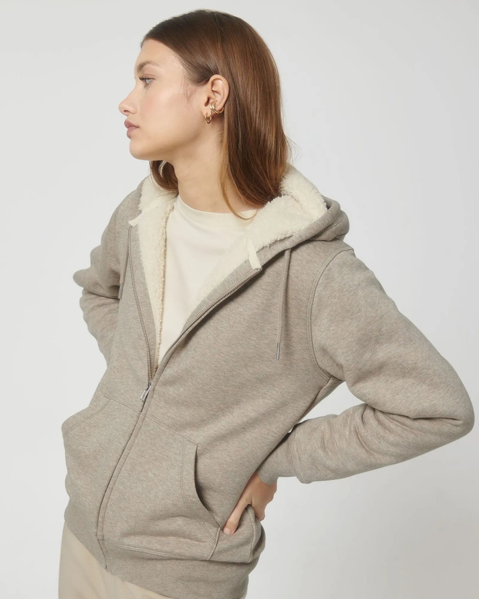 Sweat à capuche zippé unisexe Stanley/Stella Hygger à personnaliser - Heather Sand