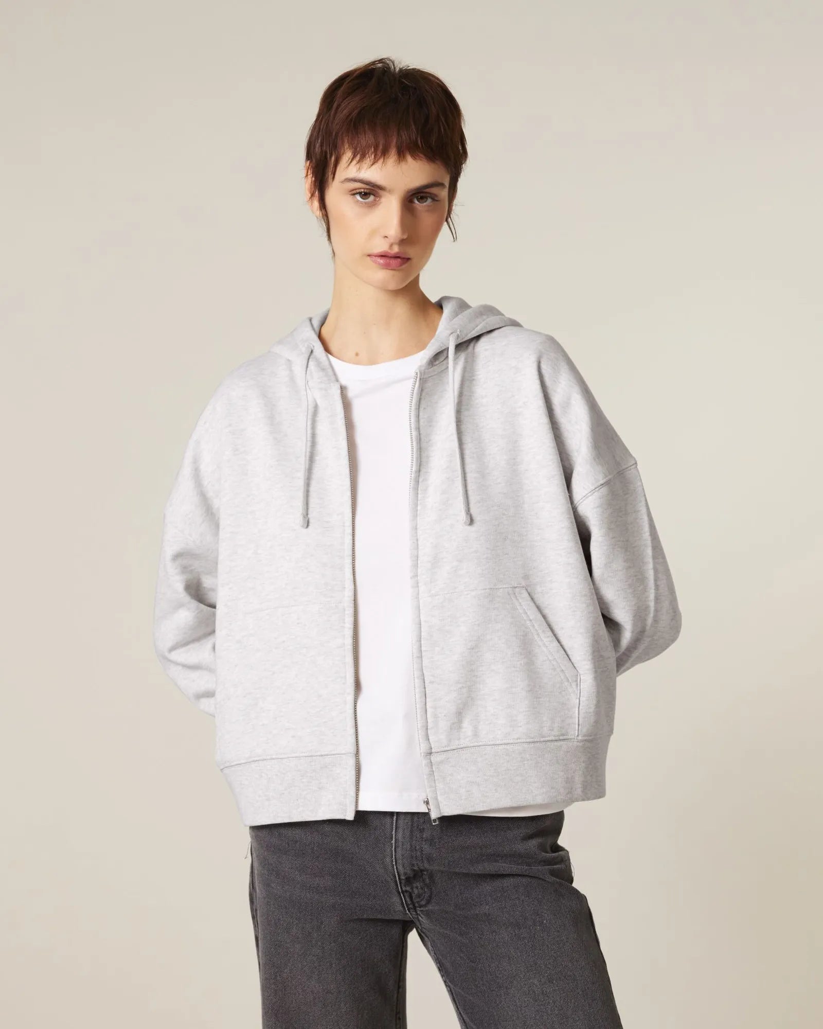 Sweat à capuche zippé coton bio Stanley/Stella Ida à personnaliser - Cool Heather Grey