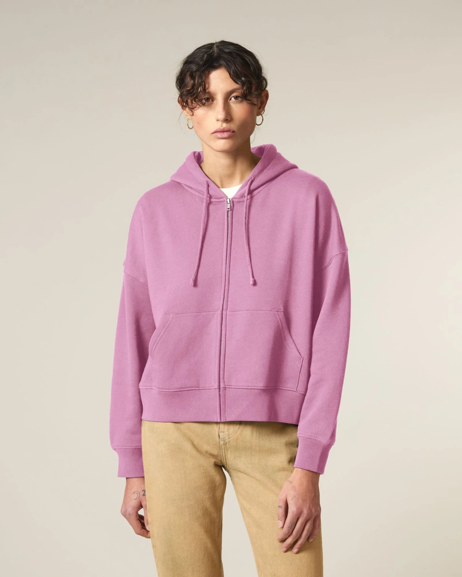 Sweat à capuche zippé coton bio Stanley/Stella Ida à personnaliser - Bubble Pink