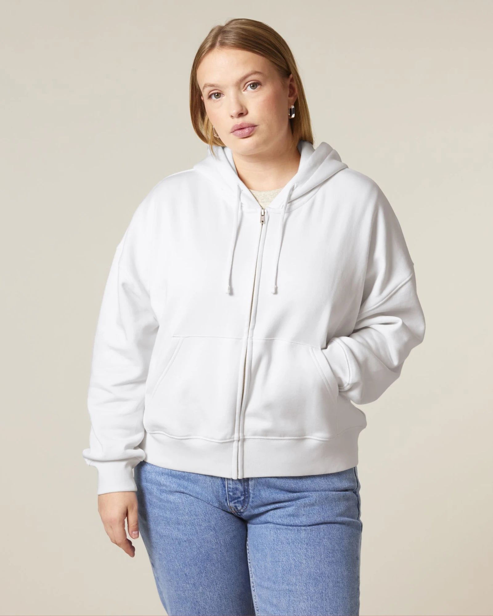 Sweat à capuche zippé coton bio Stanley/Stella Ida à personnaliser - White