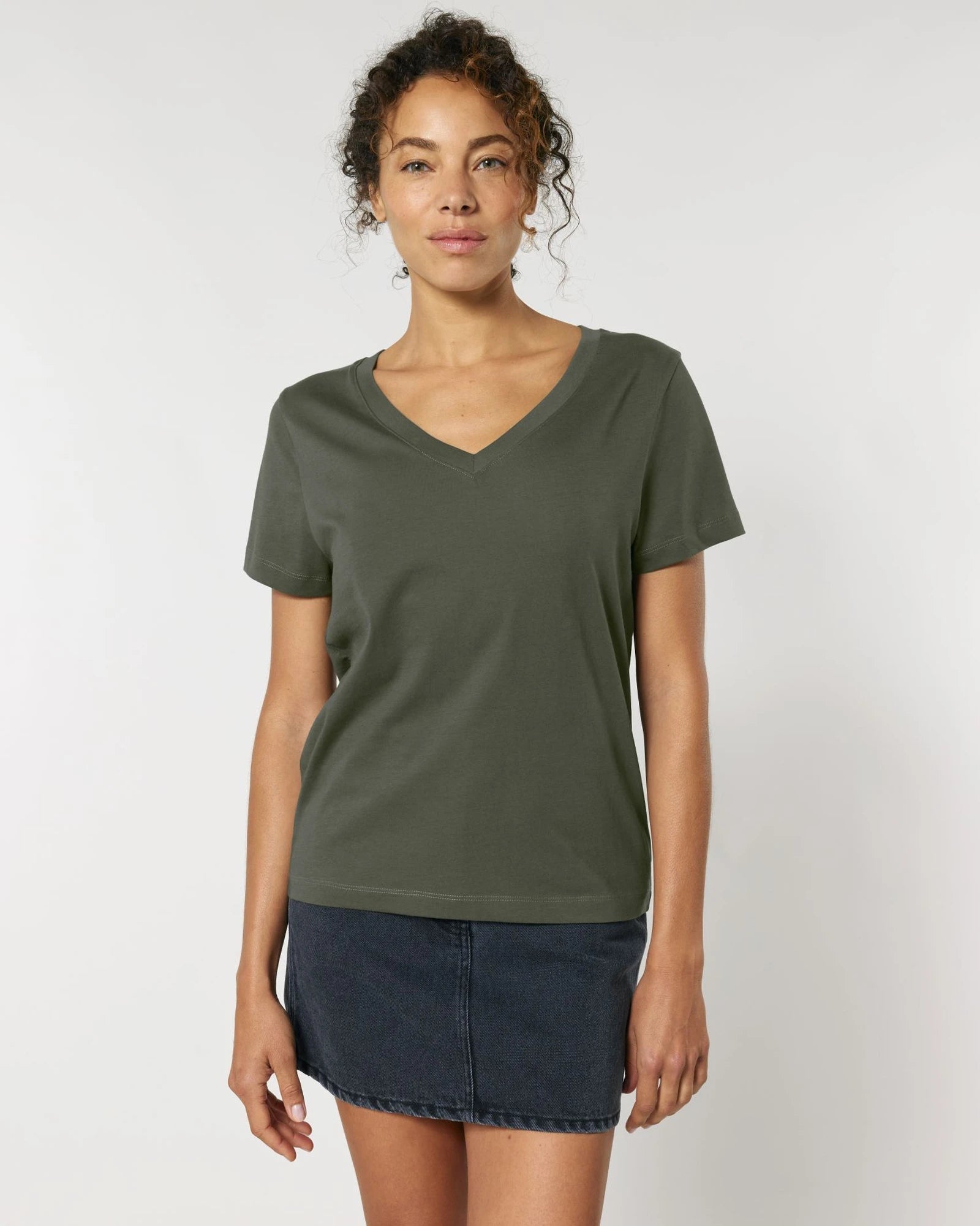 T-shirt femme col V coton bio Stanley/Stella Isla à personnaliser - Khaki