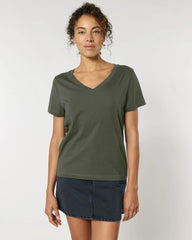 T-shirt femme col V coton bio Stanley/Stella Isla à personnaliser - Khaki