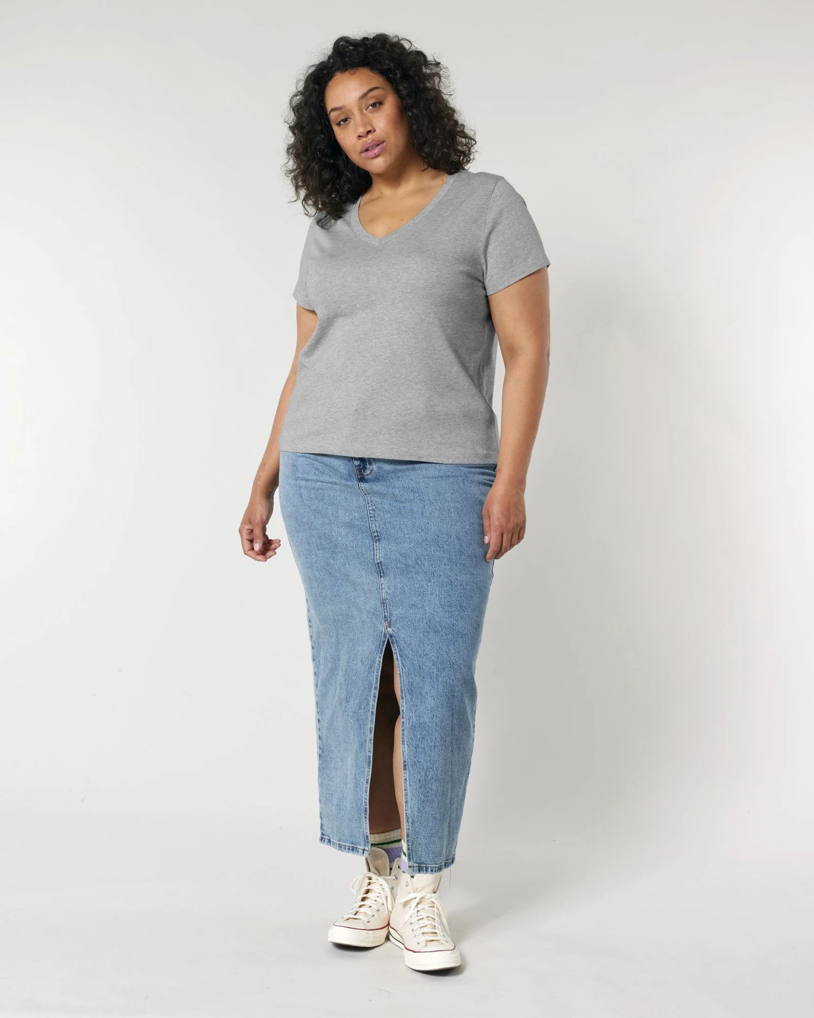 T-shirt femme col V coton bio Stanley/Stella Isla à personnaliser - Heather Grey