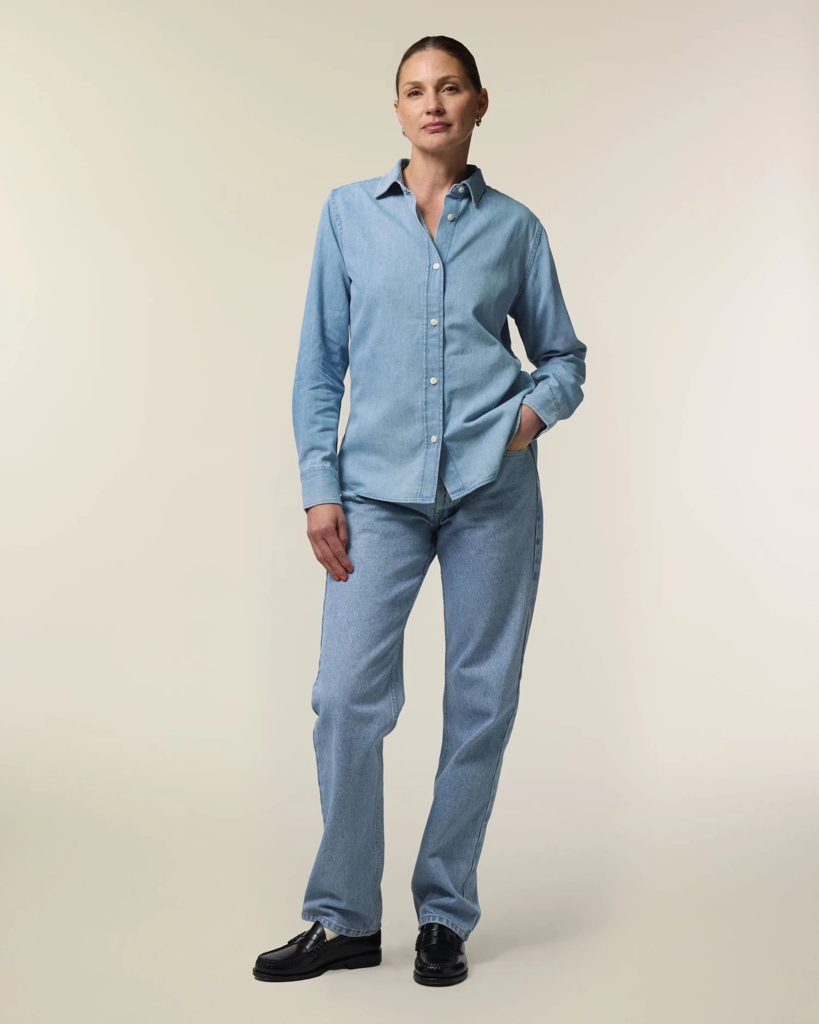 Chemise femme denim coton bio Stanley/Stella à personnaliser - Light Wash