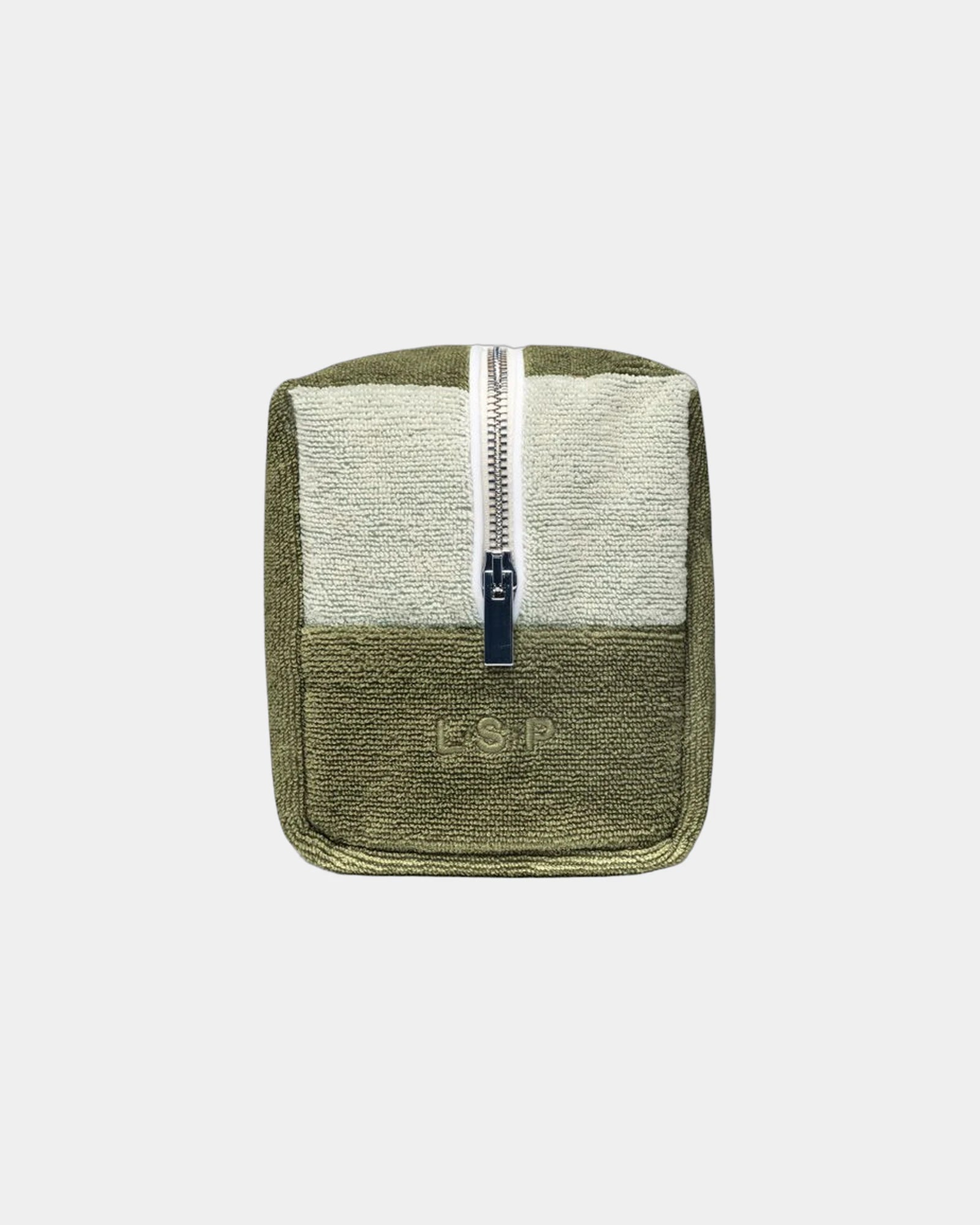 Trousse de toilette éponge La Serviette Paris à personnaliser - Vert Olive / Crème