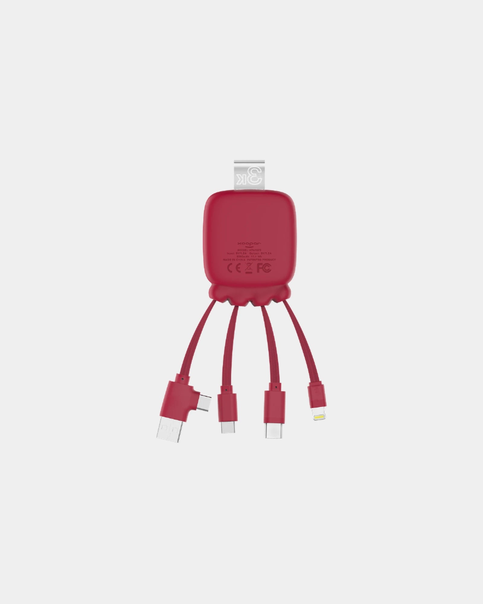 Batterie externe multi-câbles 3000mAh à personnaliser - Rouge